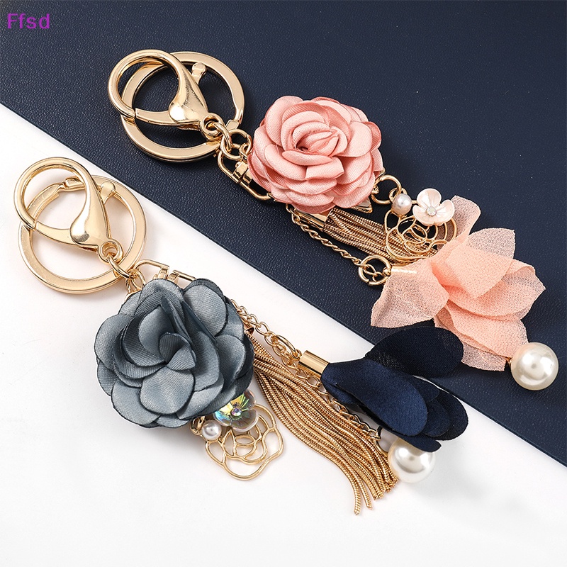 {Ffsd} Móc Chìa Khóa Xe Hơi Dạng Tua Rua Đính Hoa Vải Màu Hồng Thời Trang Nữ Tính Thích Hợp Làm Quà Tặng Tiệc Tùng * Bán Chạy