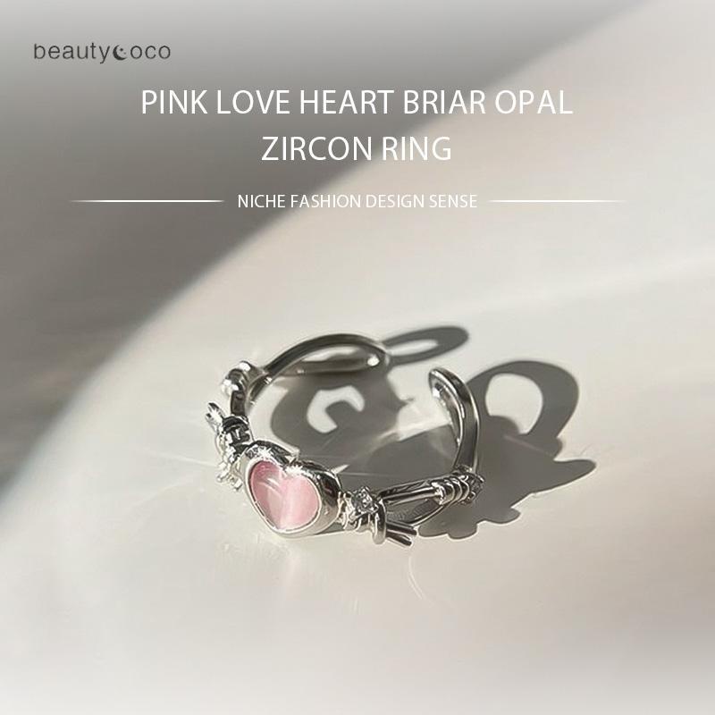 🍊beautycoco🍊Nhẫn mở  đính đá zircon họa tiết trái tim thời trang cho nữ