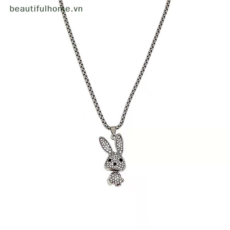 Vòng Cổ Choker Bằng Thép Không Gỉ Mặt Hình Thỏ Đính Đá Pha Lê Phong Cách Hiphop Thời Trang