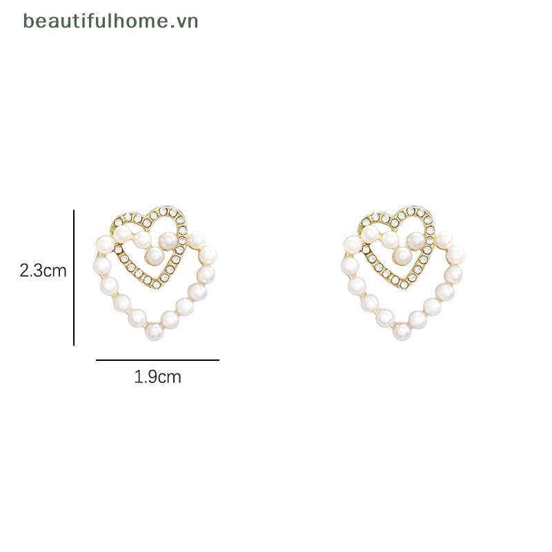 Bông Tai Hình Trái Tim Đính Ngọc Trai Giả Xinh Xắn