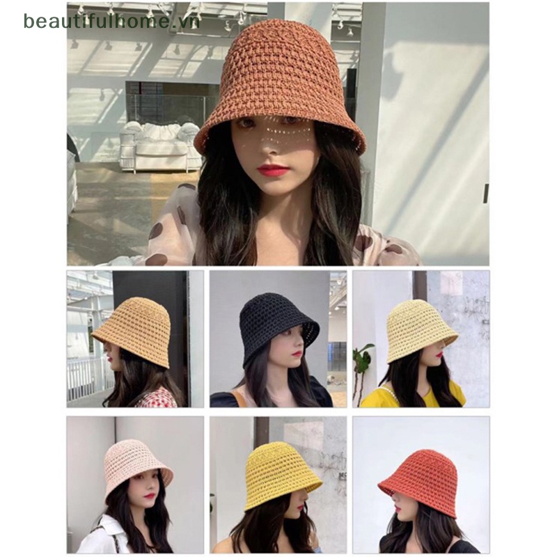 [beautifulhome] Mũ Bucket Dệt Rộng Vành Che Nắng Mùa Hè Cho Nữ [Đẹp]