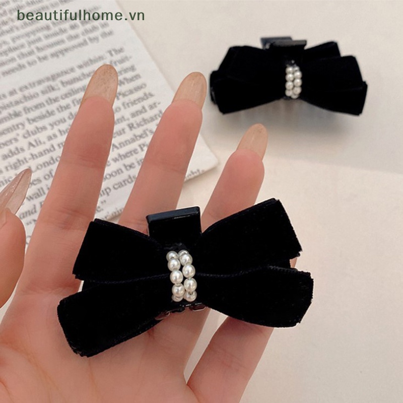 [beautifulhome] Kẹp Tóc Nơ Càng Cua Đính Ngọc Trai Nhung Phong Cách Vintage Pháp Thanh Lịch Cho Nữ [beauty]