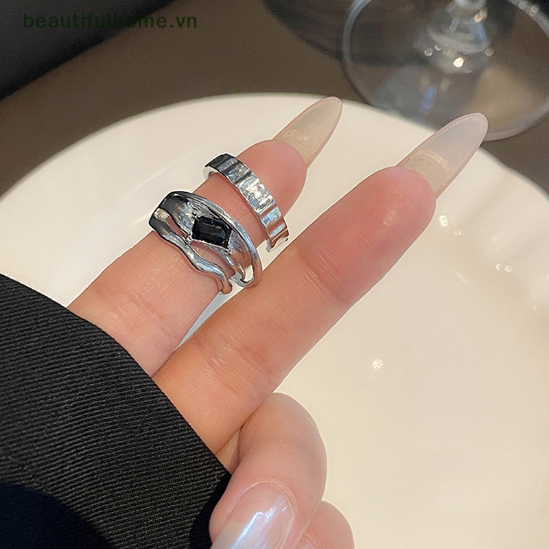 [beautifulhome] Nhẫn Kim Loại Dạng Lỏng Kiểu Hình Học Rỗng Sáng Tạo Thời Thượng Cho Nữ [beauty]