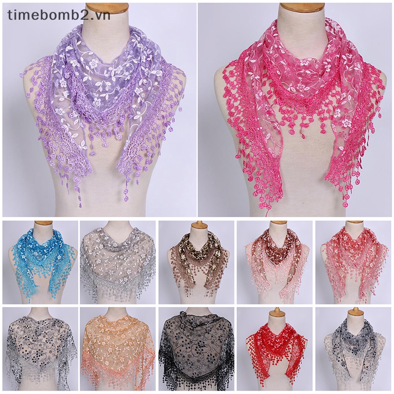 1 Khăn Choàng Cổ Tam Giác Phối Ren Hoa Thời Trang Cho Nữ