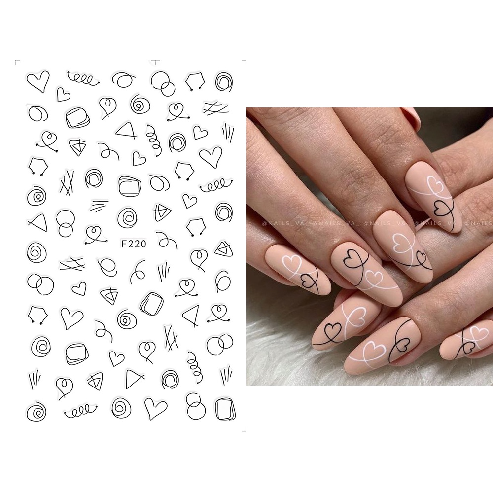 Miếng Dán Trang Trí Móng Tay Họa Tiết Hình Học Màu Đen Kiểu Pháp