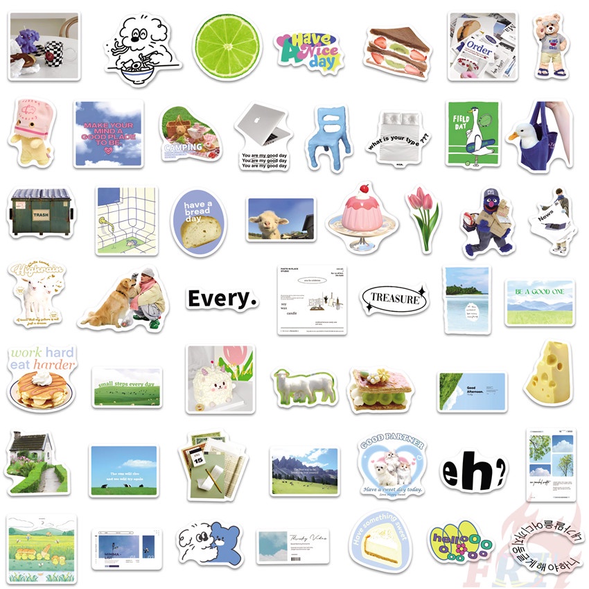 Bộ 100 Cái ❉ Ins Nhãn Dán Nghệ Thuật Trẻ Trung Dòng A Green &amp; Tím ❉ Sticker Dán Tường Chống Thấm Nước Họa Tiết Doodle Hợp Thời Trang
