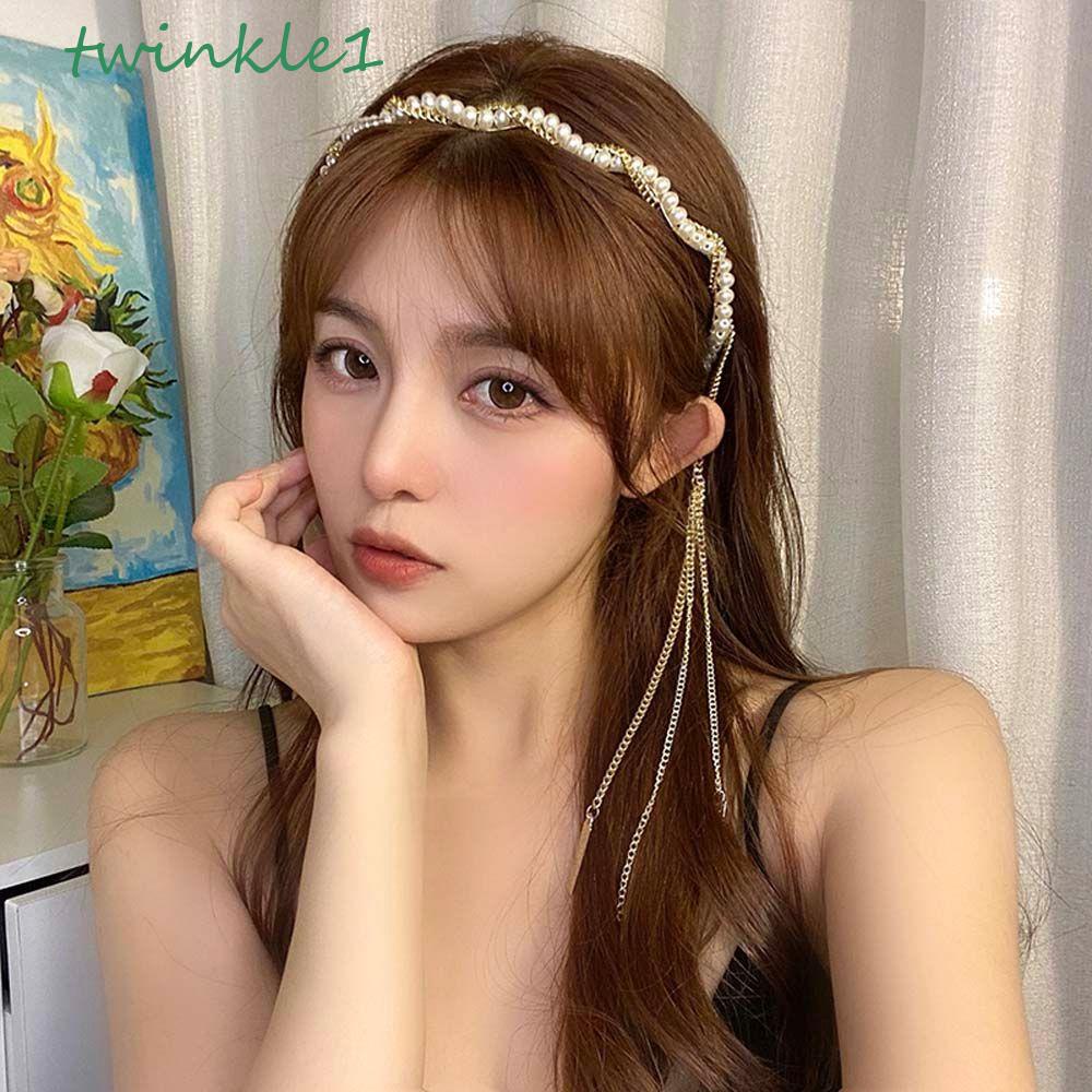 Băng Đô Cài Tóc Đính Hạt Lấp Lánh Thời Trang Cho NữDây Xích Kim Loại Kiểu Hàn Quốc Chuyên Dùng