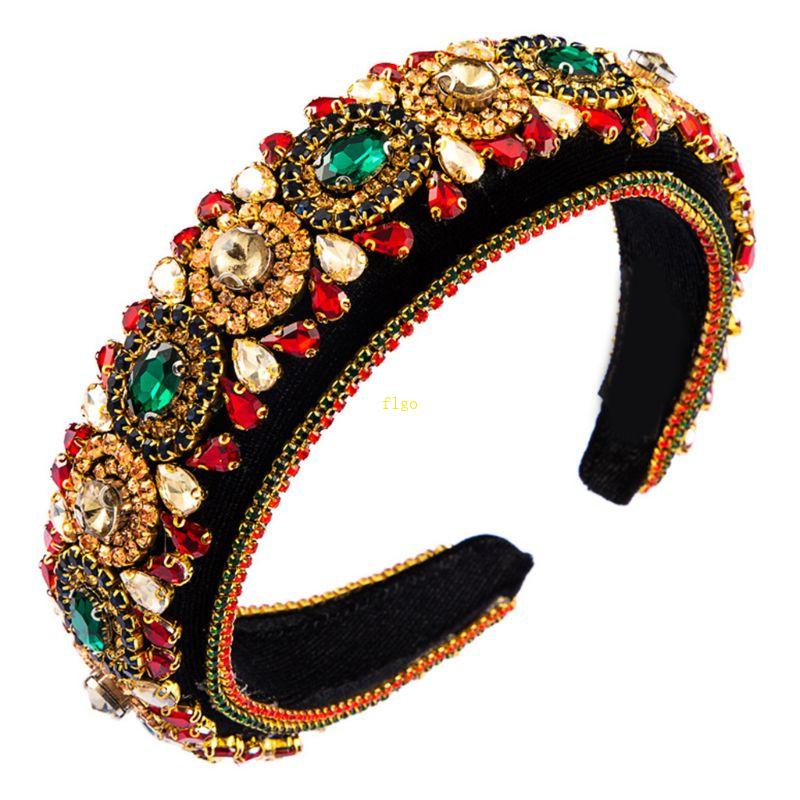 Flgo Băng Đô Nhung Đính Đá Hình Vương Miện Bandana Baroque Bản Rộng H Lấp Lánh Sang Trọng Cho Nữ