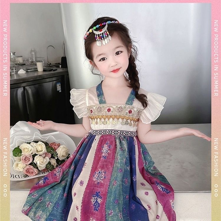 Đầm Dân Tộc Không Tay Thời Trang Mùa Hè Cho Bé Gái Kích Thước 100-140