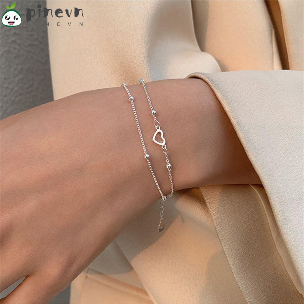 Vòng Tay Mạ Bạc 925 Mặt Hình Trái Tim Thanh Lịch Cho Nữ