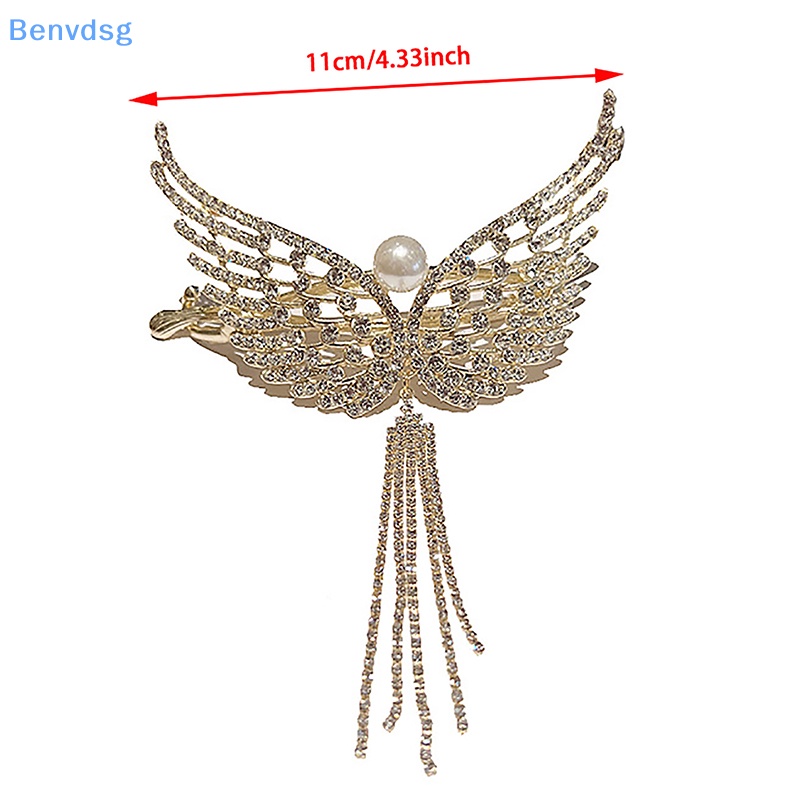 Kẹp Tóc Hình Đôi Cánh Thiên Thần Đính Đá Ngọc Trai Phối Dây Tua Rua Phong Cách Hàn Quốc