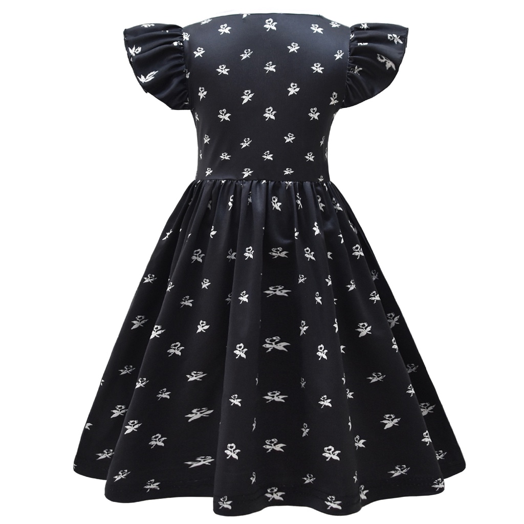 Đầm Hóa Trang Halloween Nhân Vật Addams Màu Đen Cho Bé Gái 2-8 Tuổi