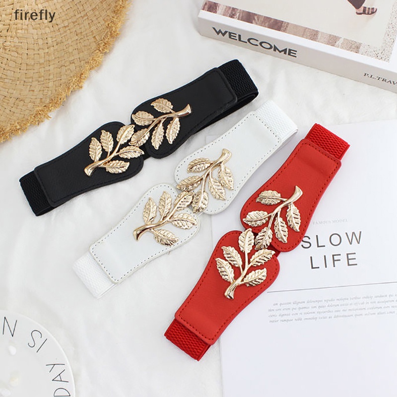 [firefly] Thắt Lưng Da Co Giãn Họa Tiết Lá Kim Loại Retro Thời Trang Cho Nữ