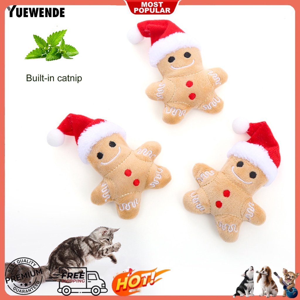 Yq.e Đồ Chơi Thú Nhồi Bông Mềm Mại Thoải Mái Tăng Cường Khả Năng Làm Sạch Răng Miệng Lâu Trôi Hình Bánh Gừng Giáng Sinh Dành Cho Mèo