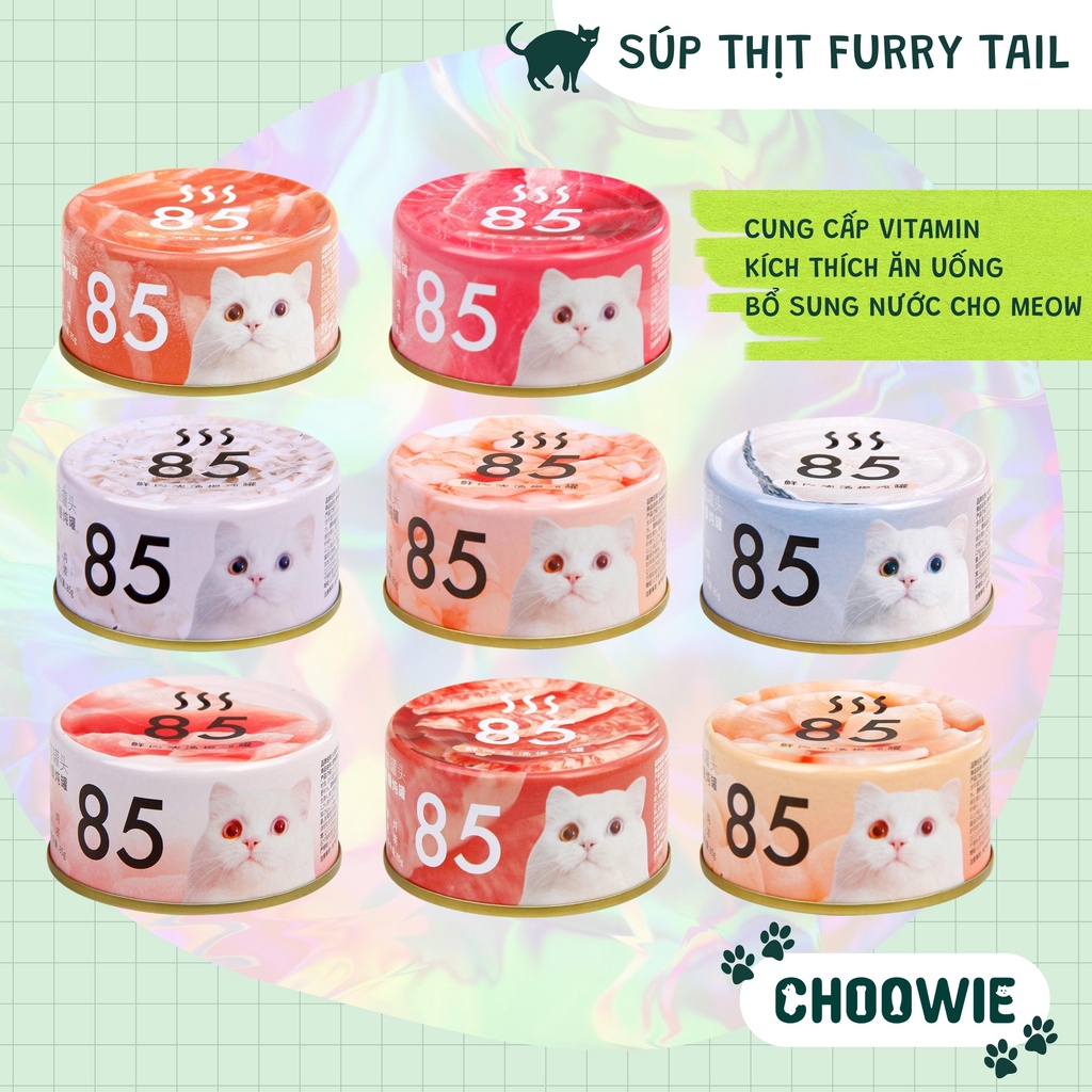 Súp thịt Furry Tail 85 độ nhiều hương vị thơm ngon 85 gr | Đồ ăn cho mèo