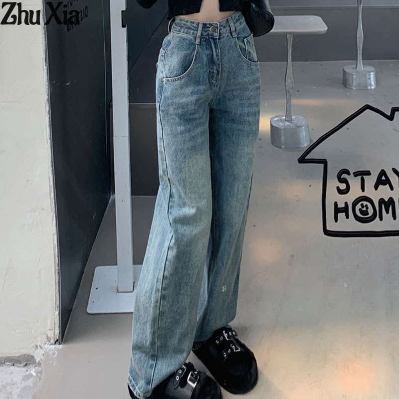 [Mã FADEP2212 giảm 10k đơn từ 99k] ZhuXia Quần Jeans Dài Lưng Cao Ống Rộng Phong Cách Vintage Cho Nữ