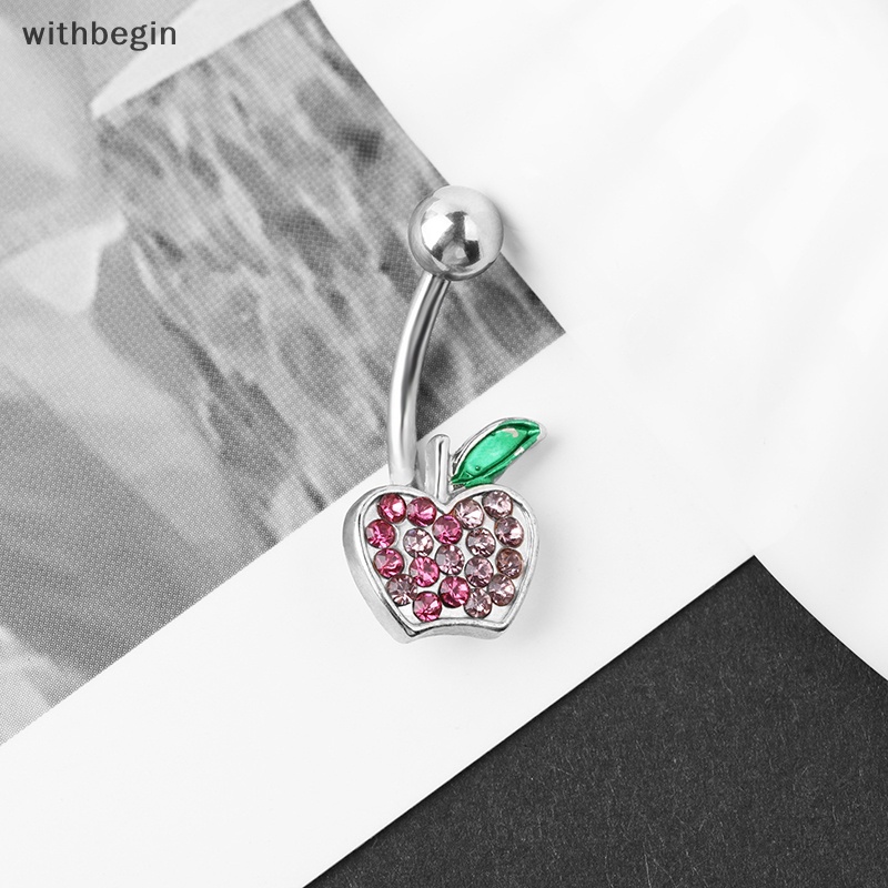 Khuyên Rốn Bằng Thép Không Gỉ Hình Trái Cherry Đính Đá Pha Lê Gợi Cảm Cho Nữ