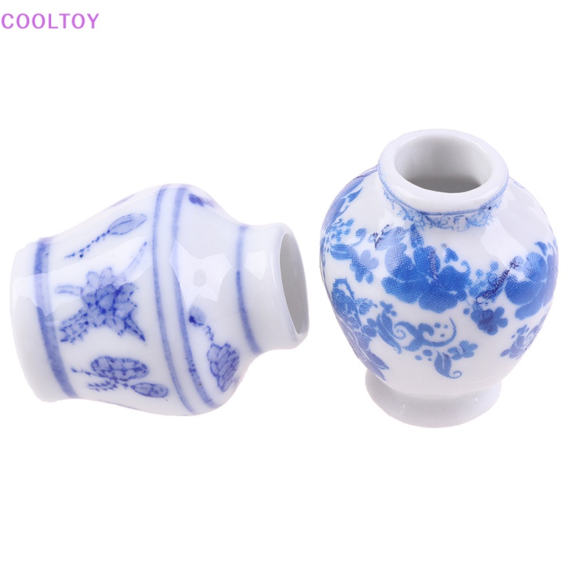 Cooltoy Bình Hoa Sứ Trắng Xanh Cỡ 1 / 12 Trang Trí Nhà Búp Bê