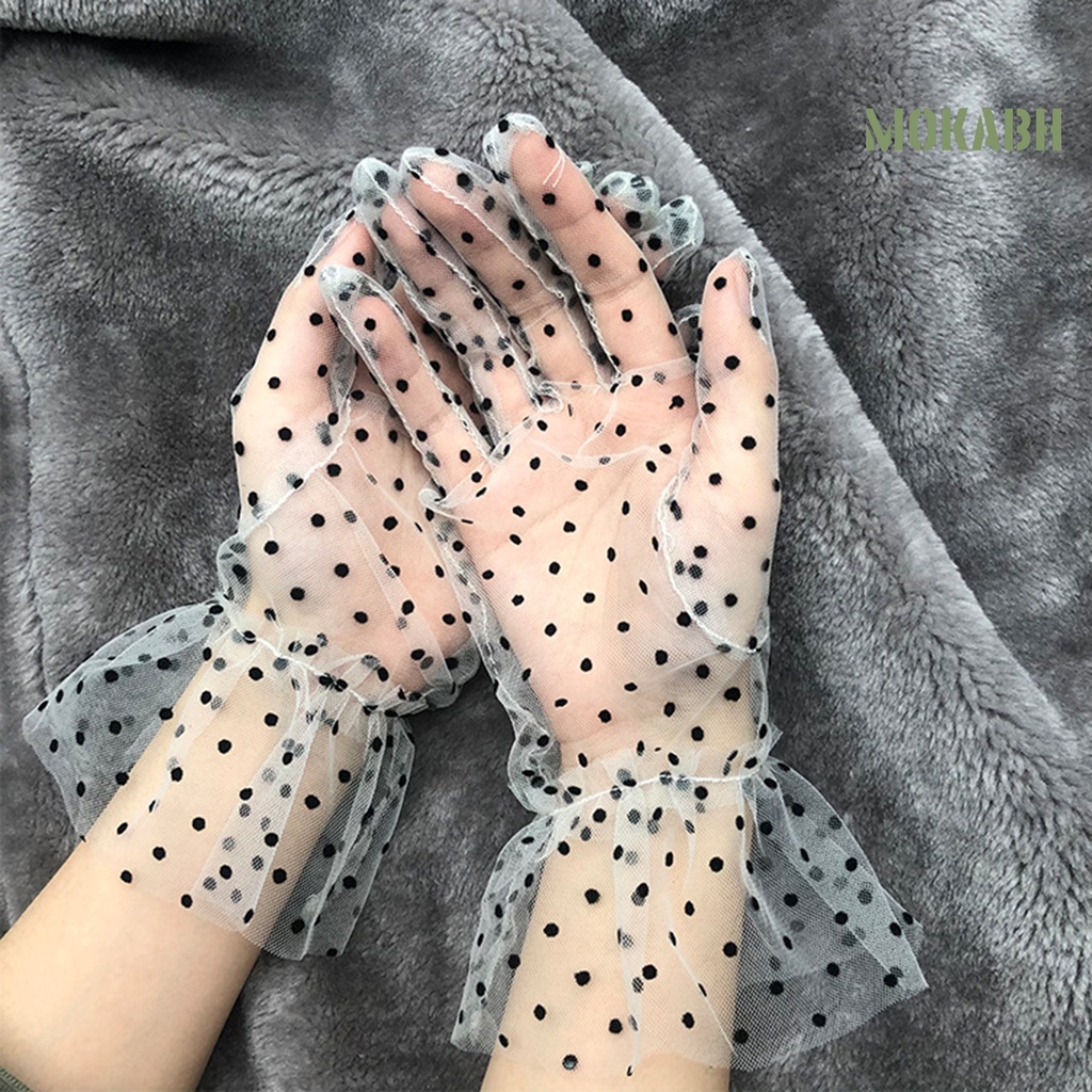 1 Đôi Găng Tay Lưới Vải Tuyn Trong Suốt Họa Tiết Chấm Bi