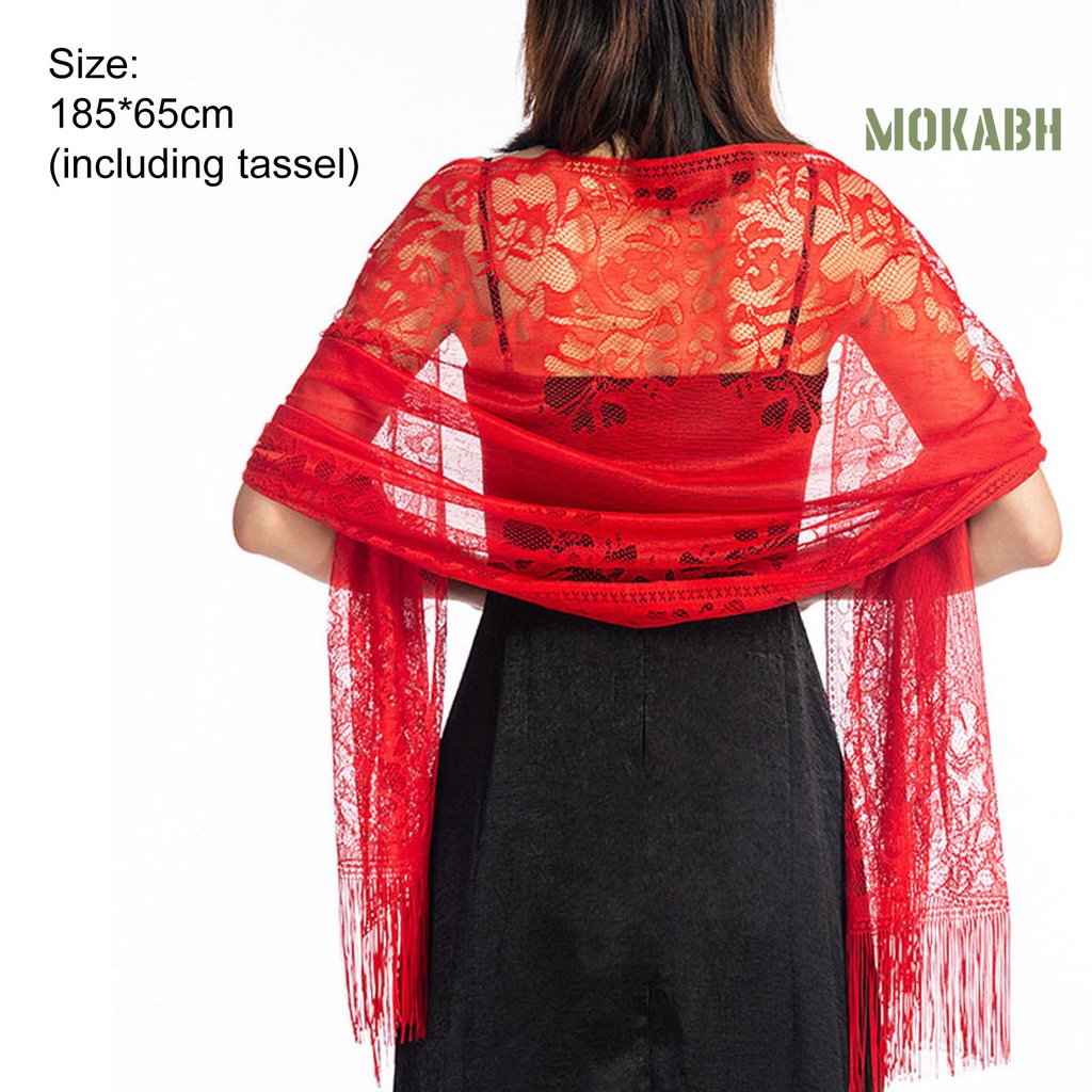 Khăn Choàng Ren Hoa Phối Tua Rua Dành Cho Cô Dâu