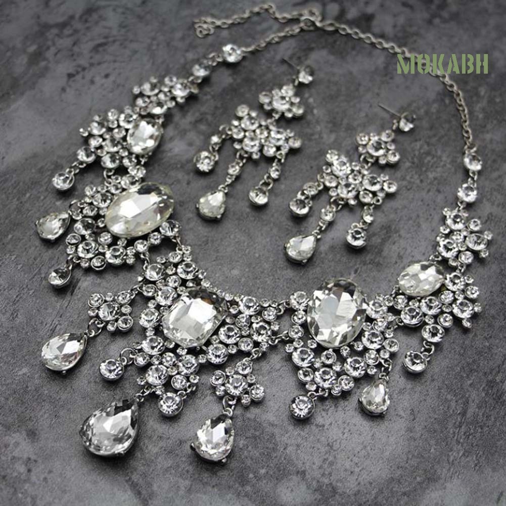 Bộ 2 Vòng cổ + Bông Tai Đính Đá Lấp Lánh Thời Trang Cho Nữ