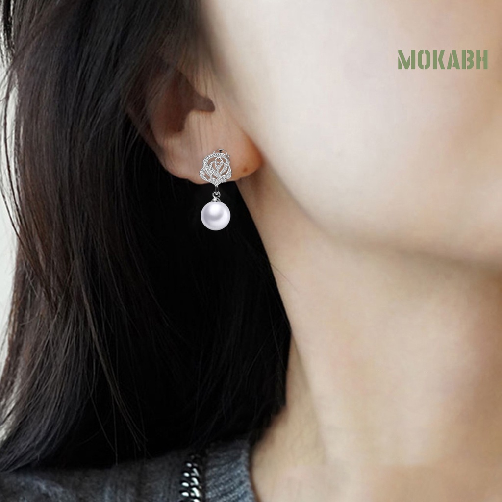 [Mokabh] Khuyên Tai Hợp Kim Tròn Đính Ngọc Trai Giả Thoải Mái Mặc Hàng Ngày Cho Nữ