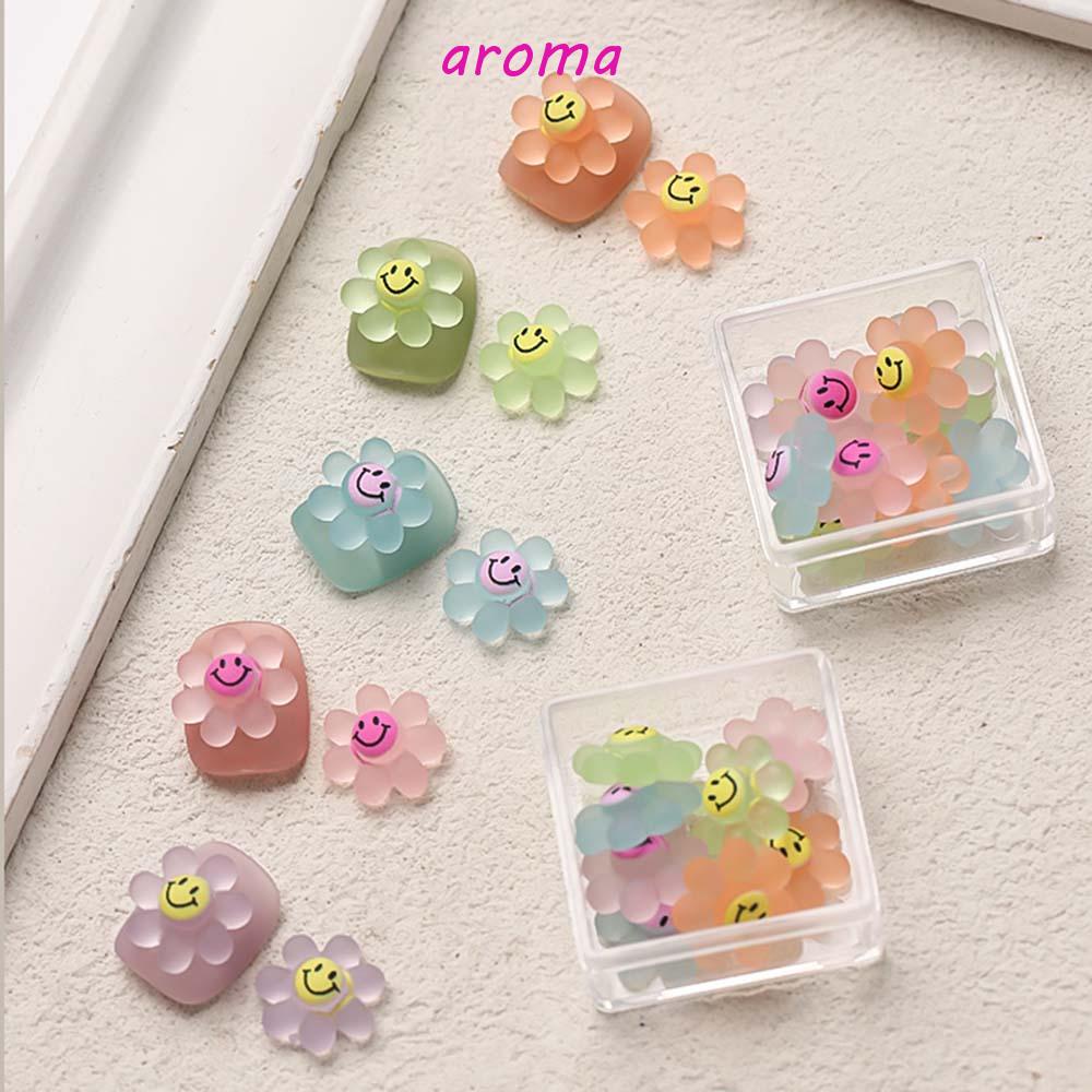 AROMA Phụ Kiện Trang Trí Móng Tay Hình Mặt Cười Hoạt Hình Ba Chiều Màu Sắc Cầu Vồng