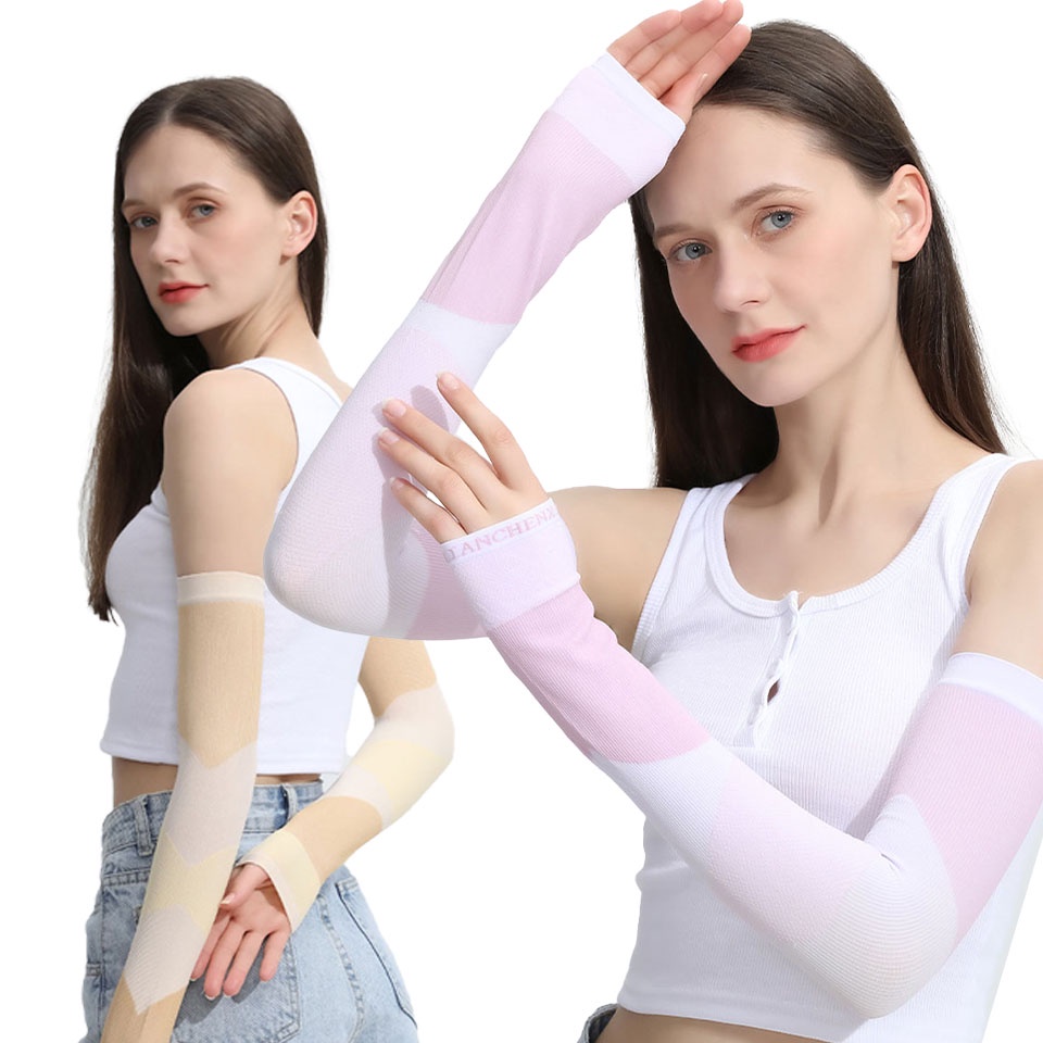 1 Cặp Găng Tay Chống Nắng Và Tia UV Bằng Lụa Lạnh Màu Sắc Gradient Dành Cho Nam Nữ