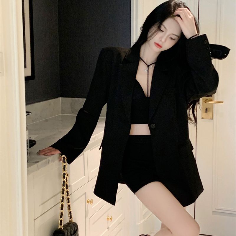 Áo Khoác Vest Hở Lưng Dáng Rộng Phối Dây Xích Thời Trang Xuân Thu 2023 Phong Cách Mới Cao Cấp Dành Cho Bạn Nữ