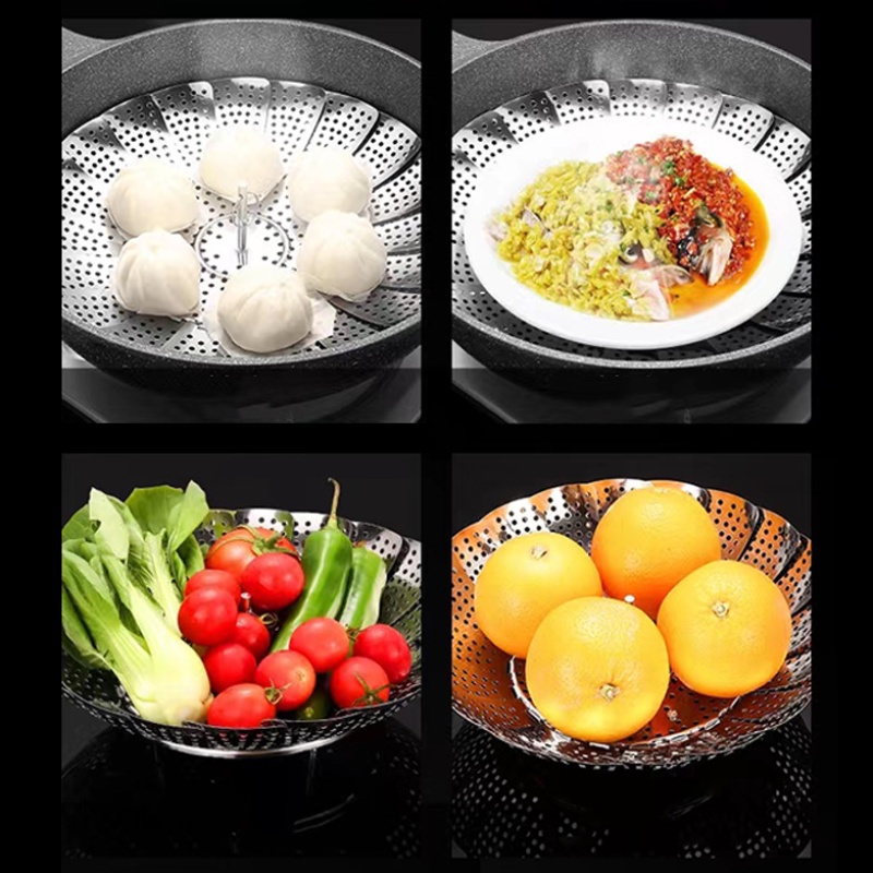 Bộ 3 Khay Hấp Đa Năng Bằng Thép Không Gỉ Dày Dặn Có Thể Gấp Gọn Tiện Dụng Cho Nhà Bếp