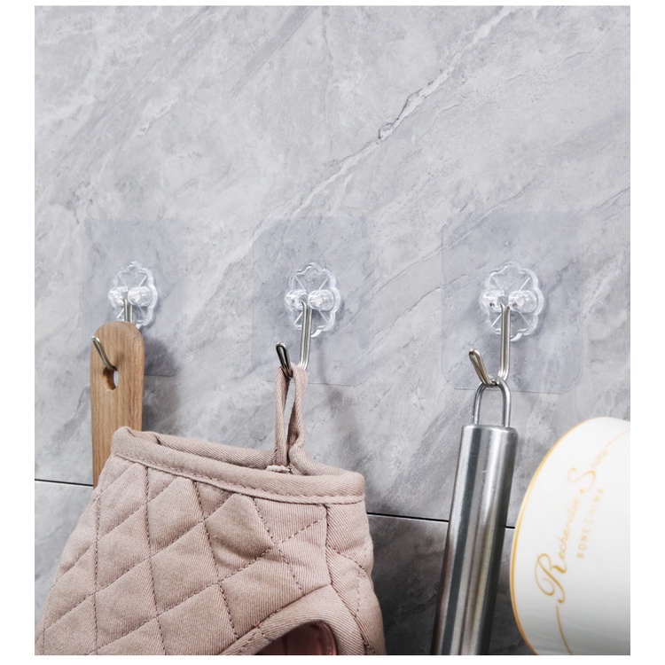 Set 4 Móc Treo Đồ Dán Tường Trong Suốt Không Khoan Không Để Lại Dấu Vết