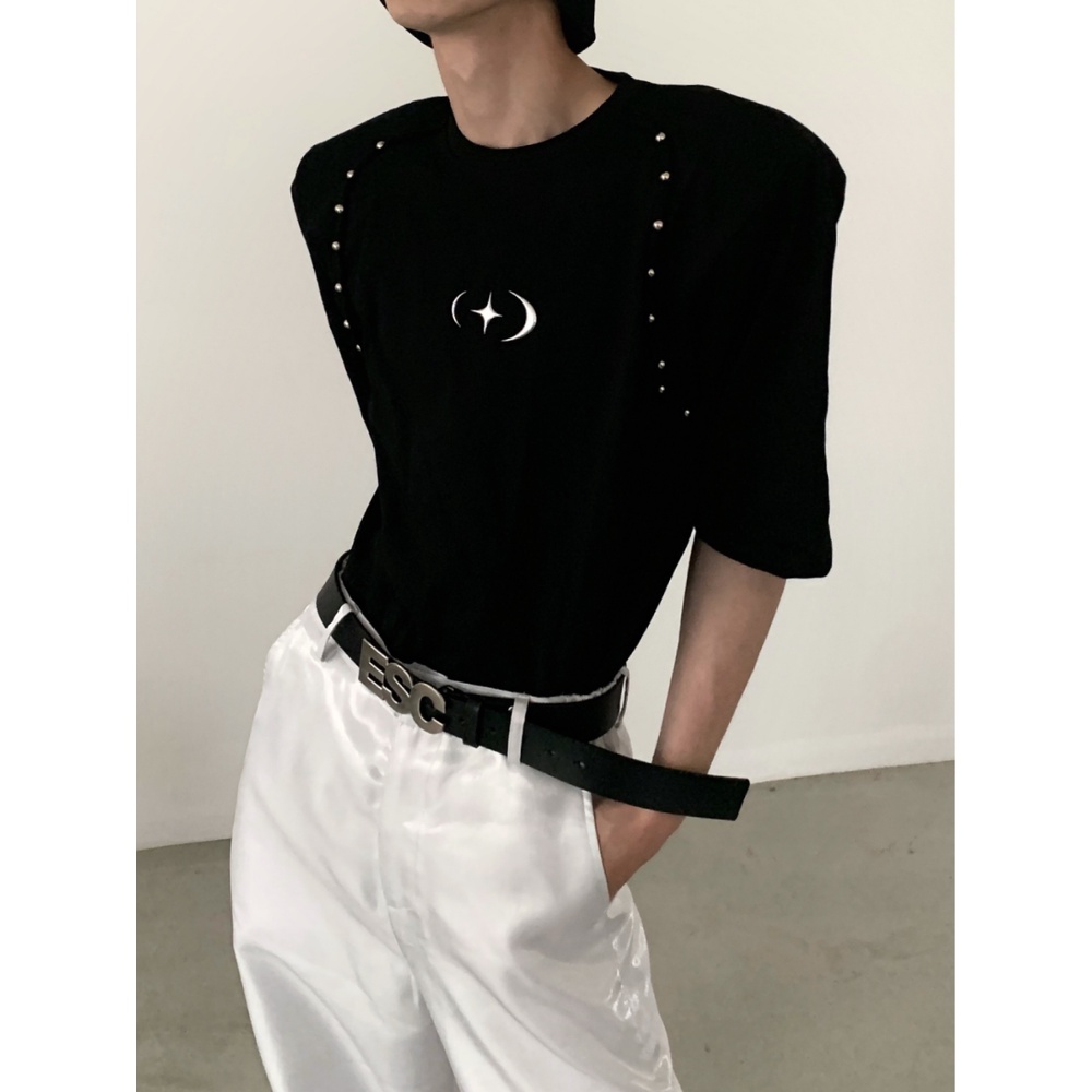 Akiyama Style / Niche Áo Thun Nam Tay Ngắn Đính Đinh Tán Kim Loại Cao Cấp Thời Trang Mùa Hè