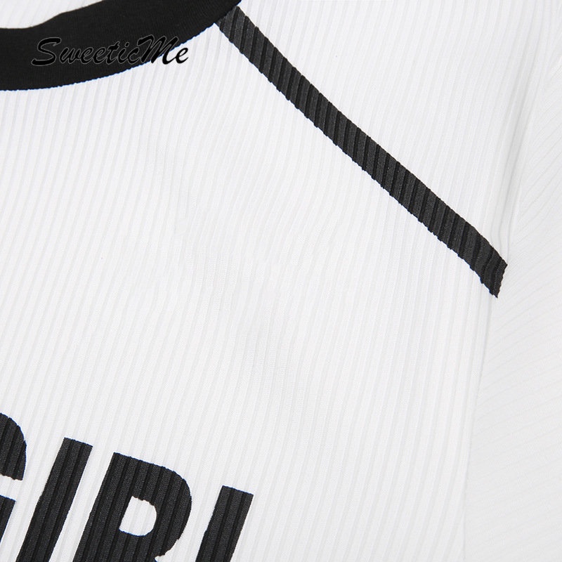 Áo Thun Thể Thao Cổ Tròn In Chữ Phối Màu Tương Phản Thời Trang 2023 Cho Nữ