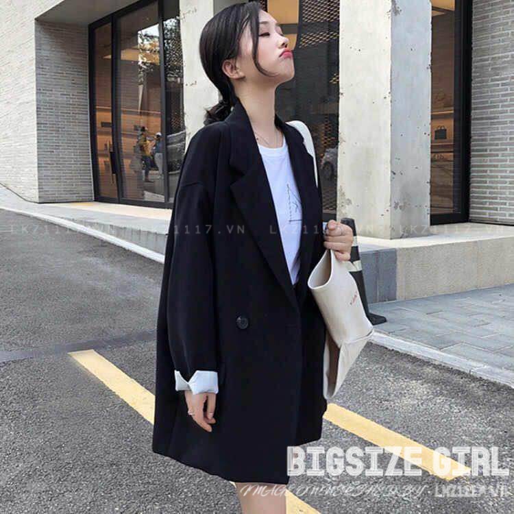 Áo vest blazer Bigsize Áo khoác nữ form rộng tay dài có cổ đen mùa thu Phong cách Hàn Quốc Thời Trang cá tính xinh đẹp cho người mập béo nữ