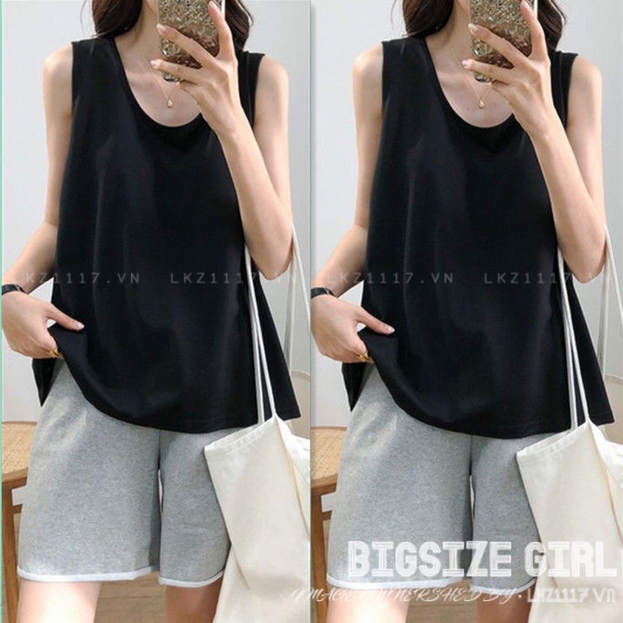 Áo tank top nữ Bigsize Áo ba lỗ cotton form rộng cổ tròn đen mùa hè Phong cách Hàn Quốc Thời Trang đẹp