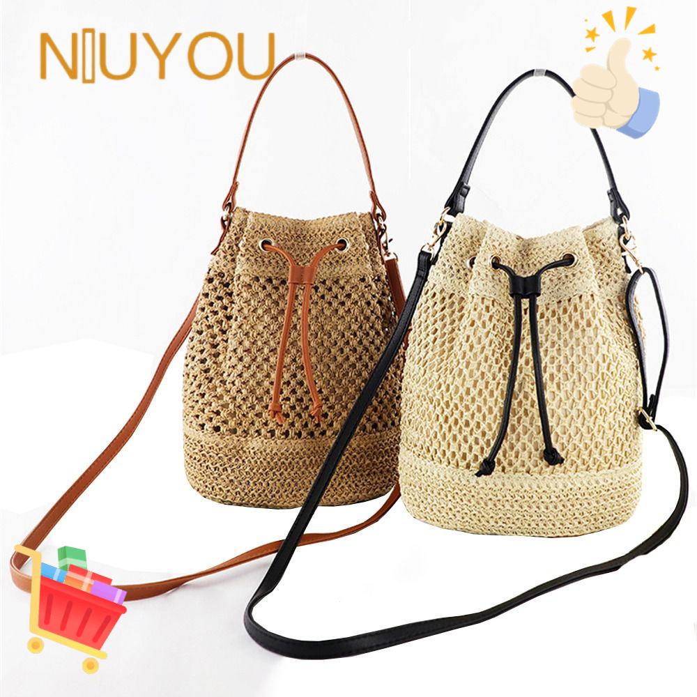 Túi Cói Rút Dây Sức Chứa Lớn Phong Cách Boho Cho Nữ