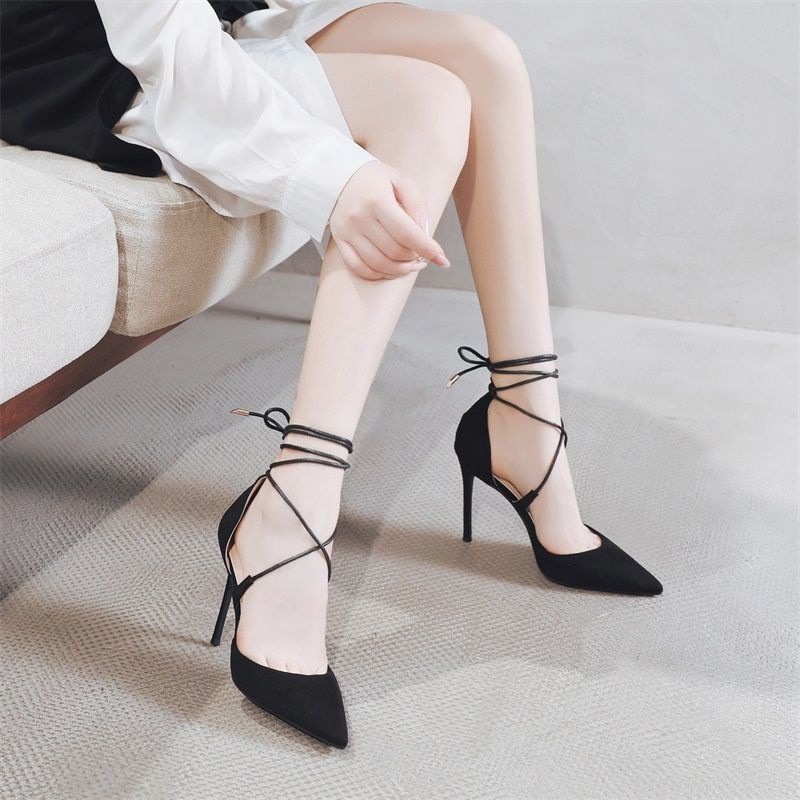 Giày sandal cao gót bít gót buộc dây 9 phân Chị Đẹp Store  mã U38