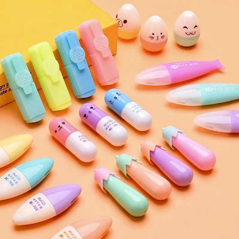 Set 6 bút dạ quang mini siêu đáng yêu [Có sẵn] Bút đánh dấu hoạt hình nhiều màu sắc