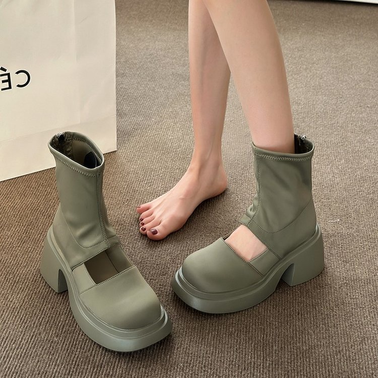 Huaqoo Giày Bốt Dép Sandal Nữ Mũi Vuông Phong Cách Retro Cá Tính Cho Nữ 28Z062703