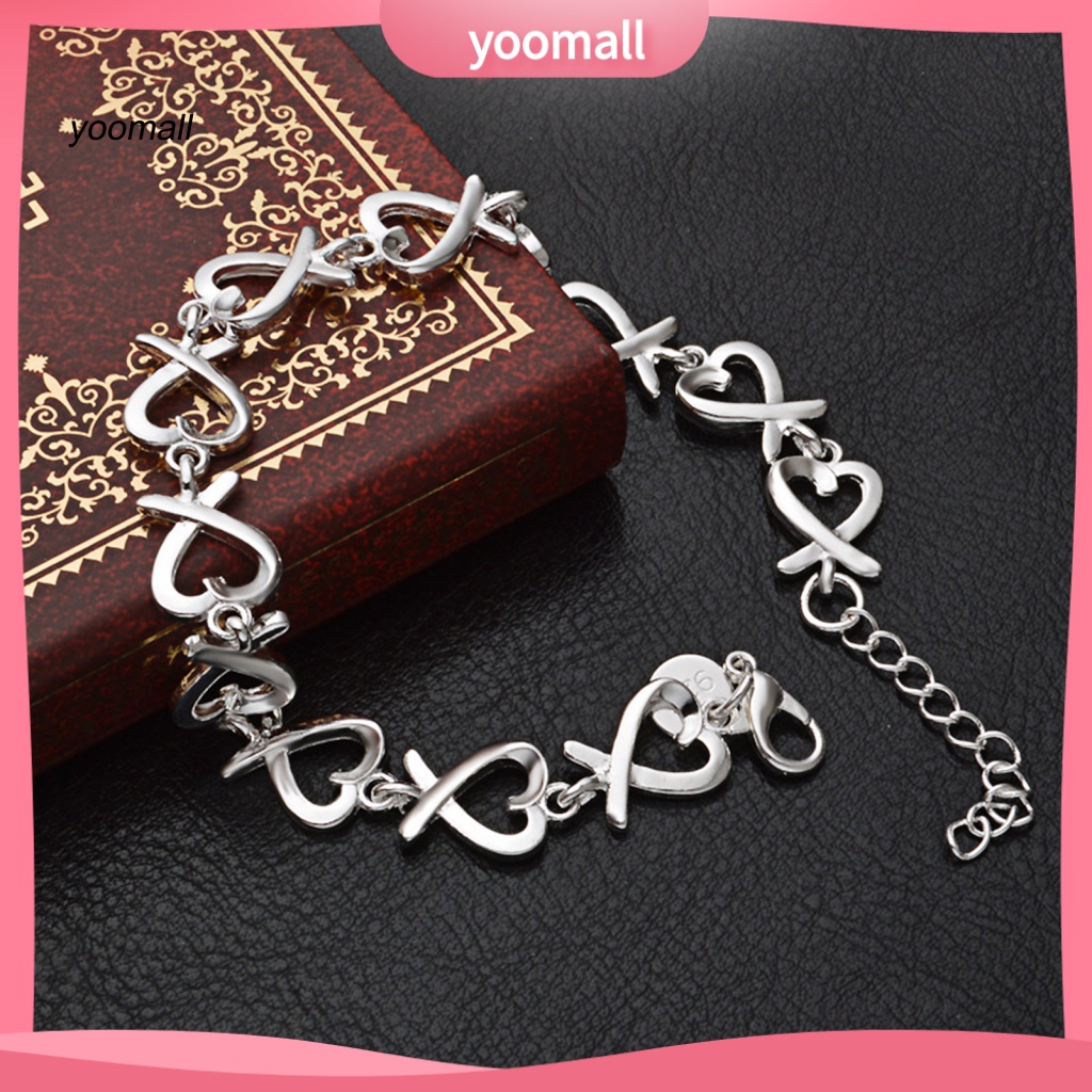 Vòng Đeo Tay Dạng Chuỗi Hình Trái Tim Màu Sắc Bạc Khối Lượng Nhẹ 21cm Dành Cho Nữ