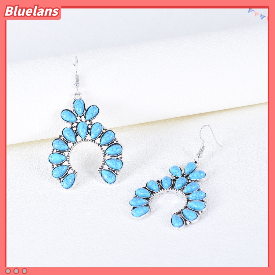 [BLS] Khuyên Tai Hình Học Đơn Giản Đính Ngọc Lam Phong Cách Âu Mỹ Cá Tính Retro