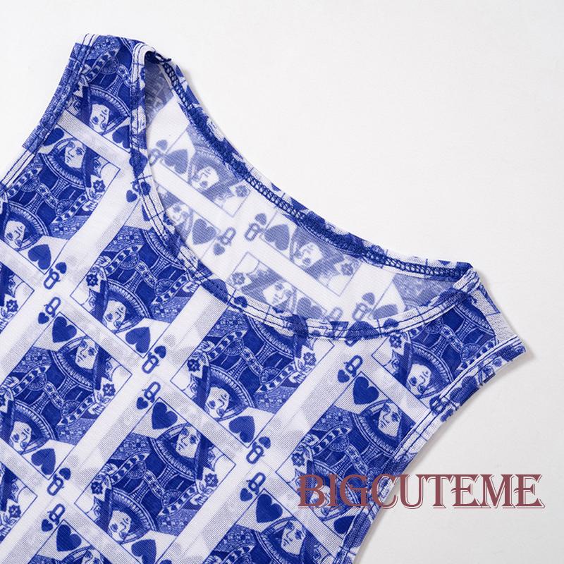 Đầm Body Cổ Tròn Không Tay In Họa Tiết Hoạt Hình Thời Trang Mùa Hè Cho Nữ