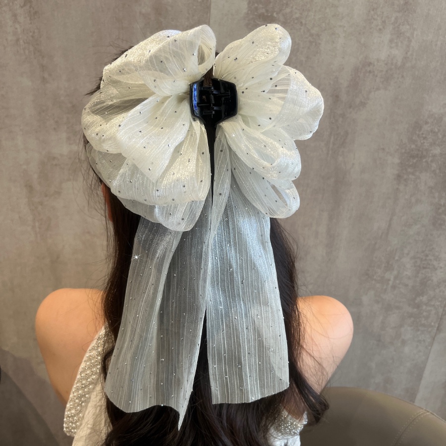 Kẹp Tóc Nơ Lưới Chấm Bi Lớn Phong Cách Hàn Quốc Ngọt Ngào Cho Nữ