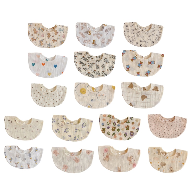 Yếm Ăn 4 Lớp Bằng Vải Cotton Có Nút Bấm Dành Cho Bé Sơ Sinh Mọc Răng