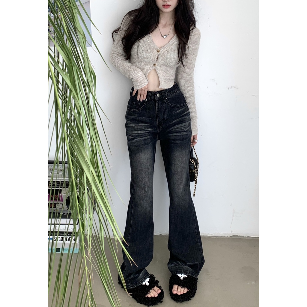 Quần Jean Nữ Ống Loe Lưng Cao Phong Cách Retro Mỹ Thời Trang Mùa Hè Mới