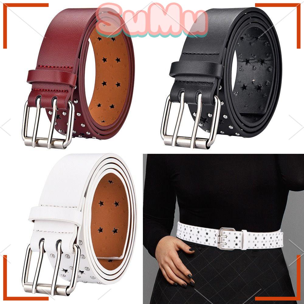 Thắt Lưng Da PU Khóa Hình Ngôi Sao Đôi Đính Đinh Tán Thời Trang