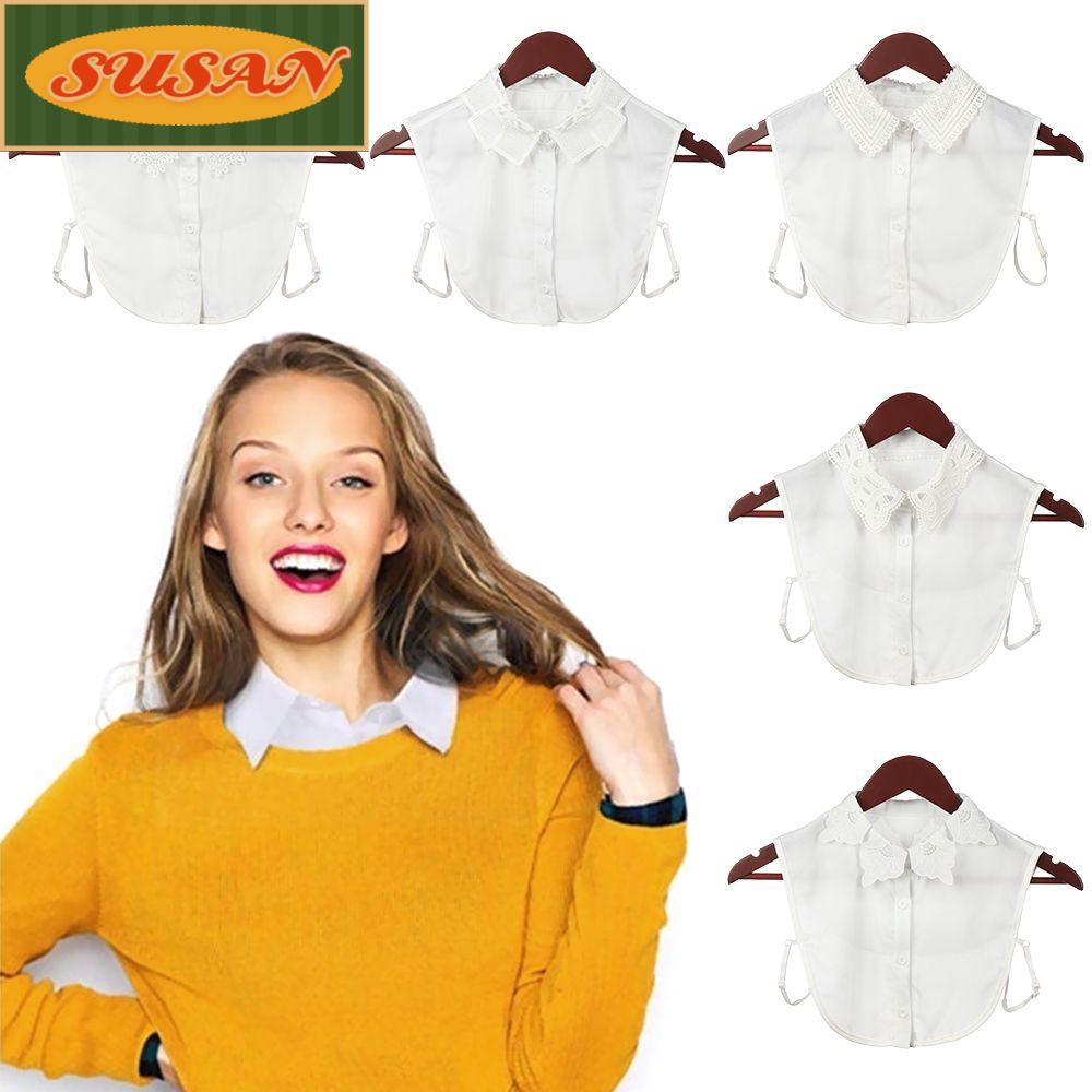 Cổ Áo Sơ Mi Giả Thêu Ren Màu Trắng Đen Thời Trang Cho Nam Và Nữ