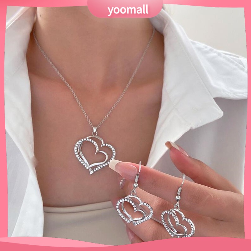 Bộ Vòng cổ + Bông Tai Hợp Kim Hình Trái Tim Thời Trang