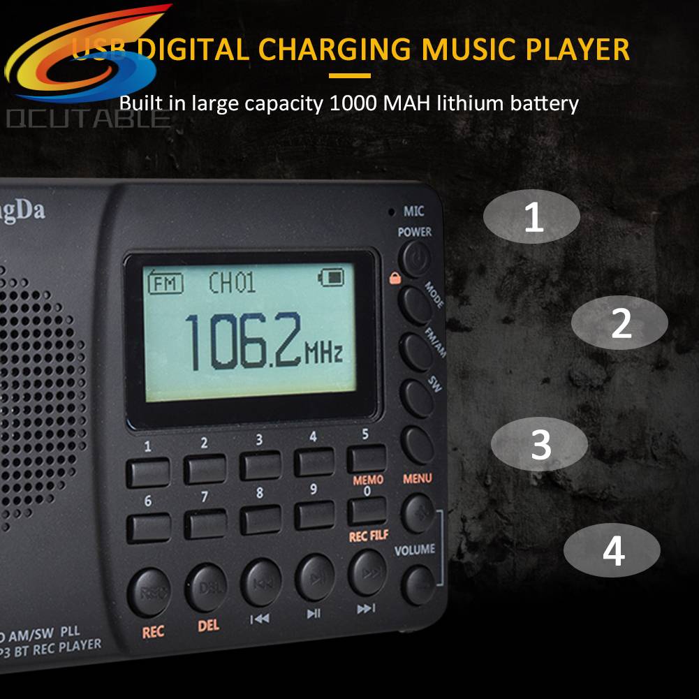 Radio AM FM SW Kỹ Thuật Số Cổng Sạc USB Hỗ Trợ Thẻ TF