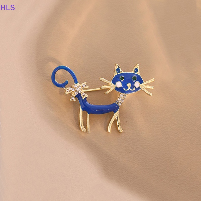Ghim Cài Áo Hình Mèo Đính Đá Pha Lê Xanh Dương Dễ Thương Phong Cách Hàn Quốc